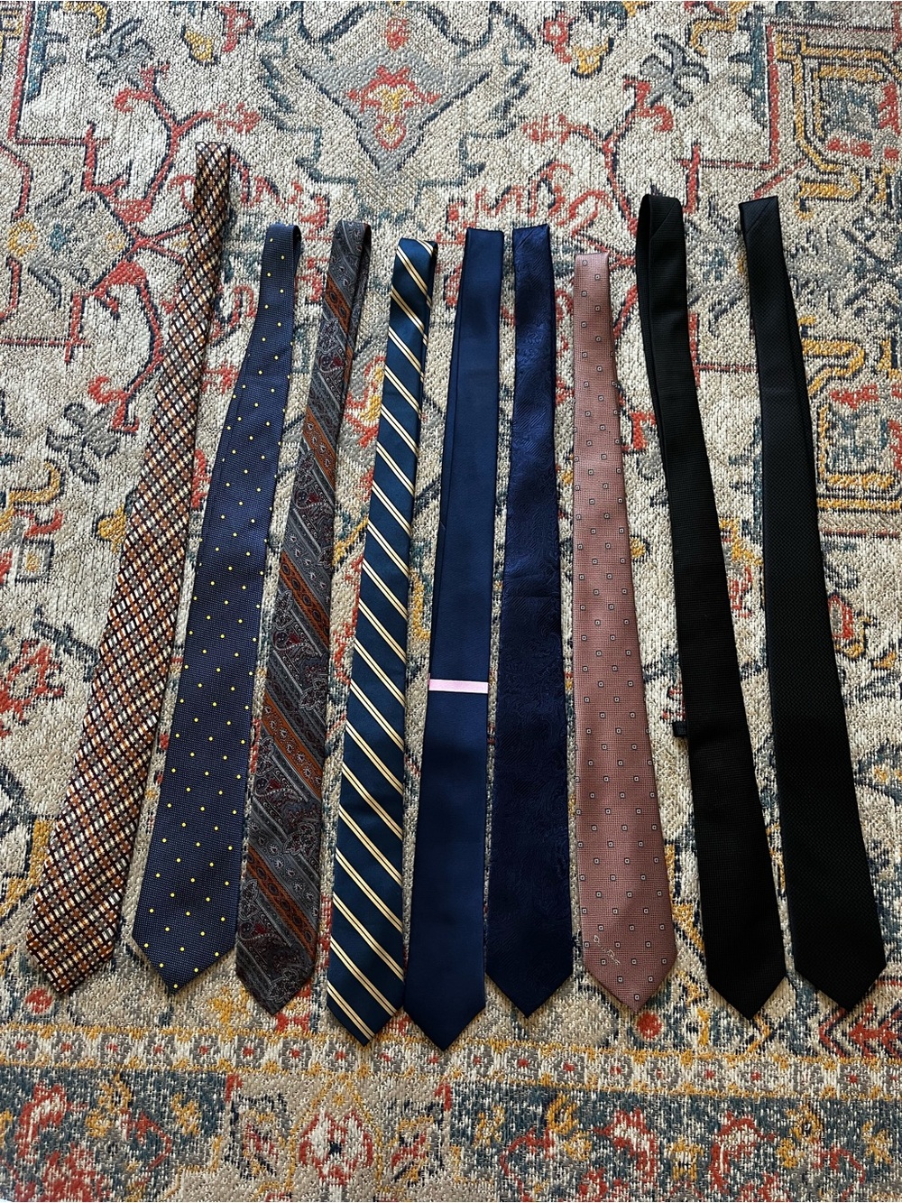 Pierre Cardin/Oscar De la Renta/Stafford Men's Ties Mix 9 in Navy, Black, Brown